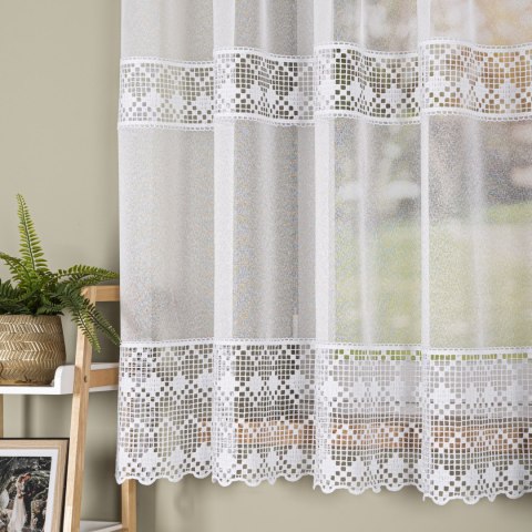 Firanka z aplikacją pasowa, wysokość 175cm, kolor 001 biały 009422/433/001/000175/1