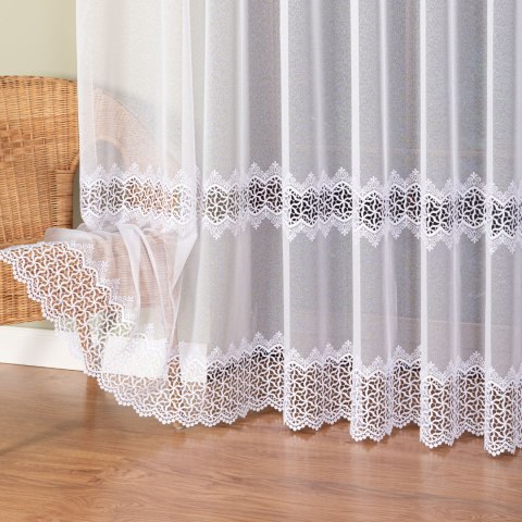 Firanka z aplikacją, wysokość 280cm, kolor 001 biały 009423/433/001/000280/1