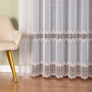 Firanka z aplikacją, wysokość 280cm, kolor 112 biały ze złotym 009423/433/112/000280/1