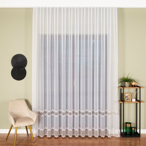 Firanka z aplikacją, wysokość 280cm, kolor 112 biały ze złotym 009423/433/112/000280/1