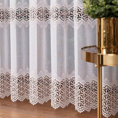 Firanka z aplikacją, wysokość 280cm, kolor 112 biały ze złotym 009423/433/112/000280/1