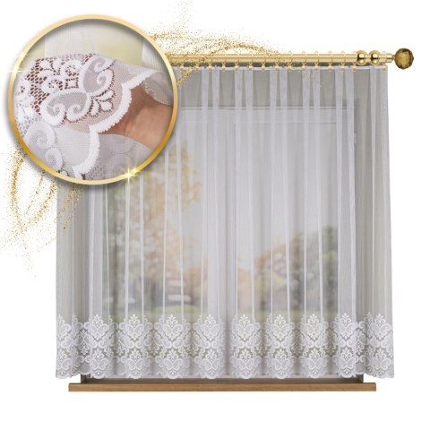 Firanka żakardowa ze wzorem na samym dole, wysokość 155cm, kolor 001 biały 015997/000/001/000155/1