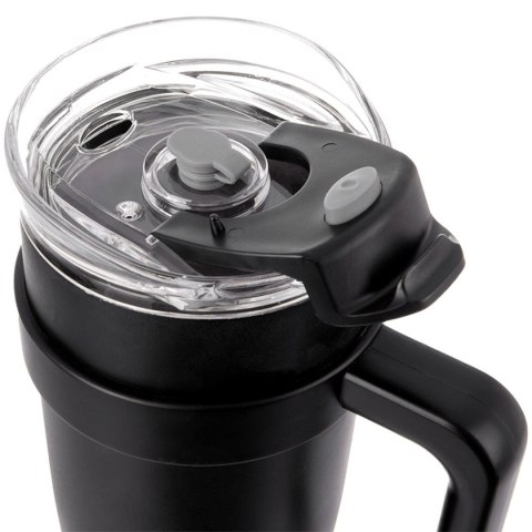STALOWY KUBEK TERMICZNY TERMOS 1200ml Z RĄCZKĄ I SŁOMKĄ ORION 112284 CZARNY
