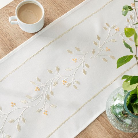 ZIELONA MELODIA Bieżnik z haftem, szerokość 38cm x wysokość 140cm, kolor 001 biały 291829/KSP/L01/038140/1