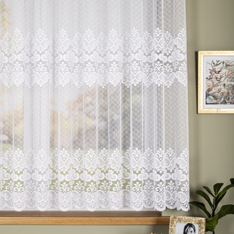 Firanka żakardowa ze wzorem pasowym, wysokość 155cm, kolor 001 biały 115821/000/001/000155/1
