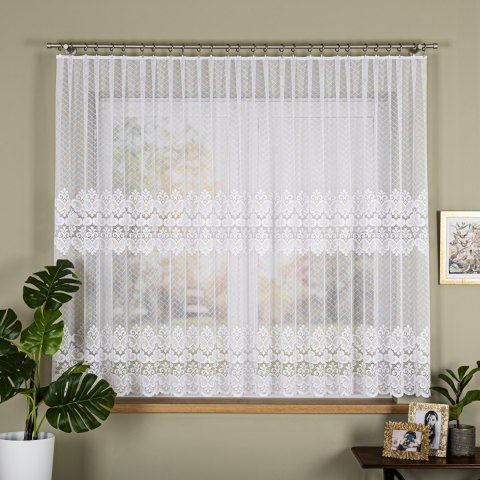 Firanka żakardowa ze wzorem pasowym, wysokość 155cm, kolor 001 biały 115821/000/001/000155/1
