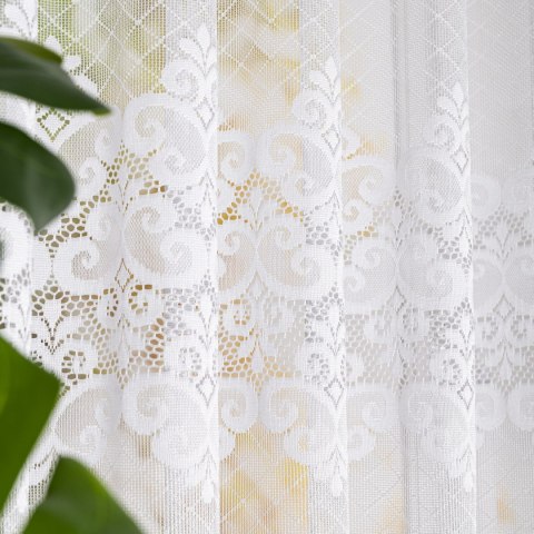 Firanka żakardowa ze wzorem pasowym, wysokość 155cm, kolor 001 biały 115821/000/001/000155/1