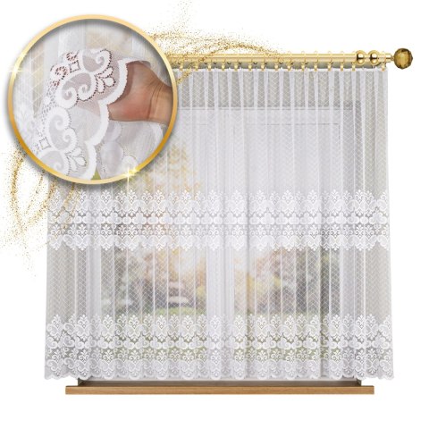 Firanka żakardowa ze wzorem pasowym, wysokość 155cm, kolor 001 biały 115821/000/001/000155/1