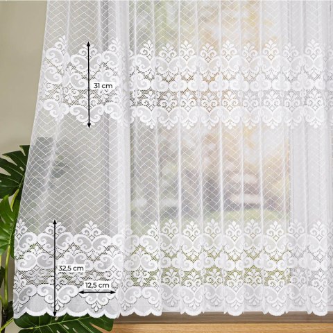 Firanka żakardowa ze wzorem pasowym, wysokość 155cm, kolor 001 biały 115821/000/001/000155/1