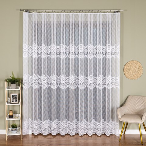 Firanka żakardowa ze wzorem pasowym, wysokość 250cm, kolor 001 biały 115821/000/001/000250/1