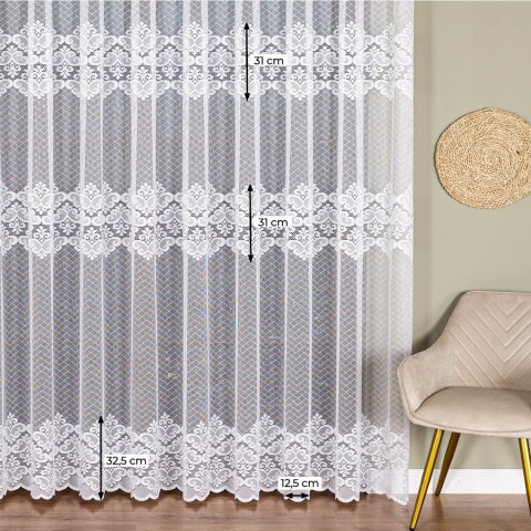 Firanka żakardowa ze wzorem pasowym, wysokość 250cm, kolor 001 biały 115821/000/001/000250/1