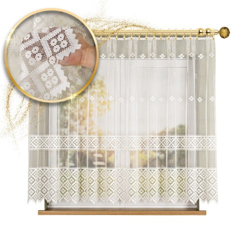 Firanka żakardowa ze wzorem po całości, wysokość 155cm, kolor 025 kremowy 011450/000/025/000155/1