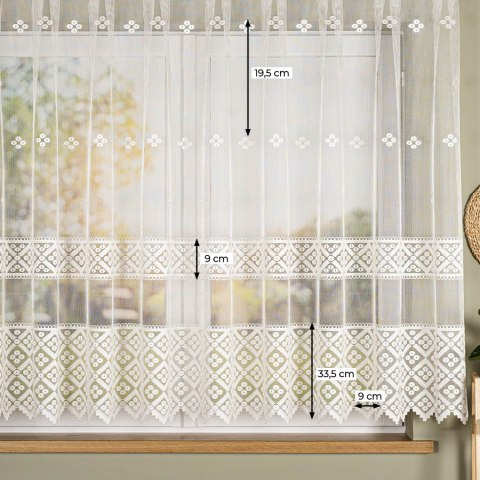 Firanka żakardowa ze wzorem po całości, wysokość 155cm, kolor 025 kremowy 011450/000/025/000155/1
