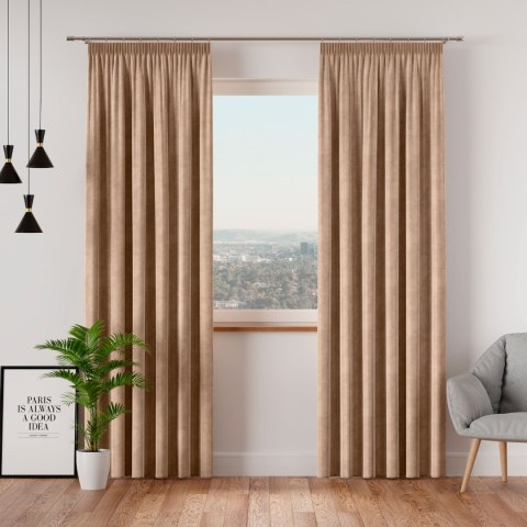 VELVI Zasłona gotowa na taśmie, szerokość 140 x wysokość 160cm, kolor 001 ciemny beżowy VELVI0/ZGT/001/140160/1