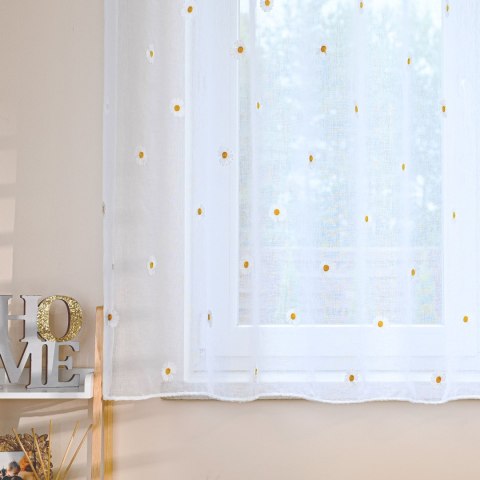 BELLIS Firana gotowa na etaminie w stokrotki, haftowana na srebrnych przelotkach, z ołowianką szerokość 300 x wysokość 160cm, ko