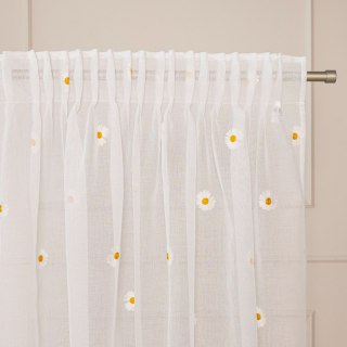 BELLIS Firana gotowa na etaminie w stokrotki, haftowana na taśmie, z ołowianką, szerokość 140 x wysokość 250cm, kolor 001 biały 