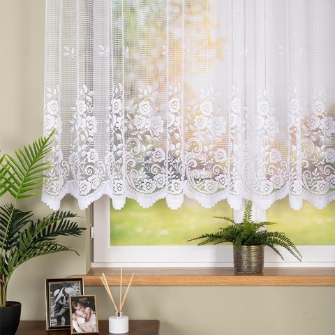 Firanka żakardowa ze wzorem pasowym, wysokość 140cm, kolor 001 biały 044330/000/001/000140/1