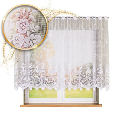 Firanka żakardowa ze wzorem pasowym, wysokość 140cm, kolor 001 biały 044330/000/001/000140/1