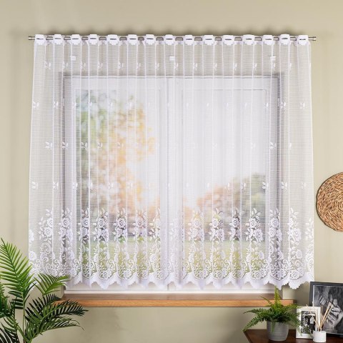 Firanka żakardowa ze wzorem pasowym, wysokość 160cm, kolor 001 biały 044330/000/001/000160/1