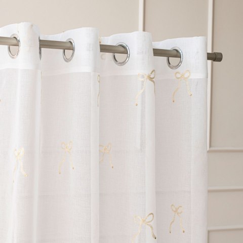 KOKARDKA Firana gotowa na etaminie, haftowana, na srebrnych przelotkach, z ołowianką, szerokość 140 x wysokość 250cm, kolor 002 