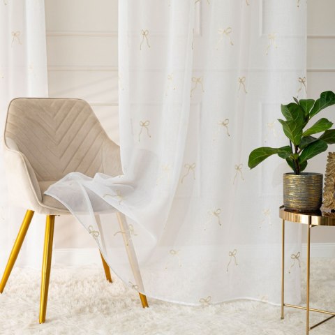 KOKARDKA Firana gotowa na etaminie, haftowana, na taśmie, z ołowianką, szerokość 140 x wysokość 250cm, kolor 002 biały ze złotym