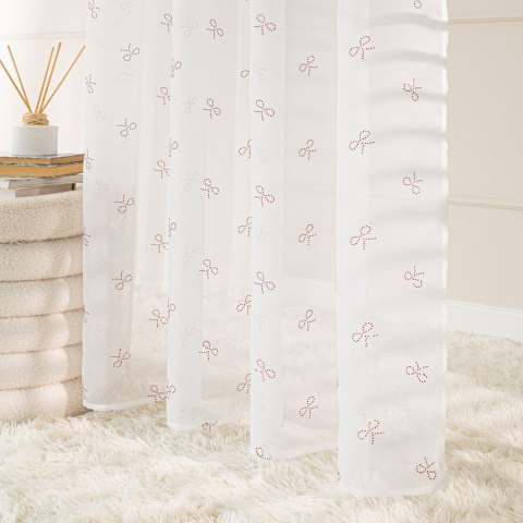 RIBBON Firana gotowa na woalu w diamentowe kokardki, na srebrnych przelotkach, z ołowianką, szerokość 140 x wysokość 250cm, kolo