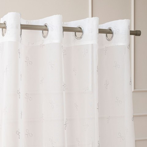 RIBBON Firana gotowa na woalu w diamentowe kokardki, na srebrnych przelotkach, z ołowianką, szerokość 140 x wysokość 250cm, kolo