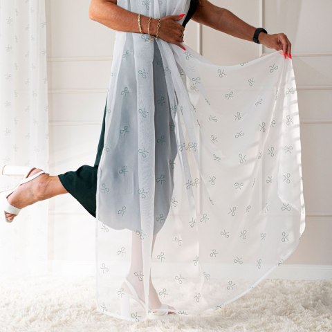 RIBBON Firana gotowa na woalu w diamentowe kokardki, na taśmie, z ołowianką, szerokość 140 x wysokość 250cm, kolor 003 biały z z