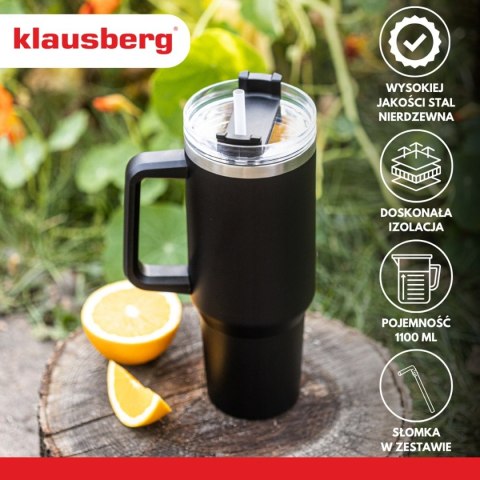 STALOWY KUBEK TERMICZNY TERMOS 1100ml Z RĄCZKĄ I SŁOMKĄ KLAUSBERG KB-7942
