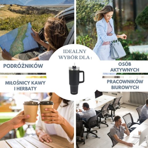 STALOWY KUBEK TERMICZNY TERMOS 1100ml Z RĄCZKĄ I SŁOMKĄ KLAUSBERG KB-7942