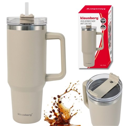 STALOWY KUBEK TERMICZNY TERMOS 1100ml Z RĄCZKĄ I SŁOMKĄ KLAUSBERG KB-7944