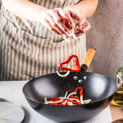 WOK Z POKRYWĄ Z POWŁOKĄ MARMURKOWĄ 30cm KINGHOFF KH-1984