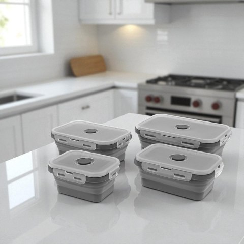 ZESTAW 4 SILIKONOWYCH SKŁADANYCH POJEMNIKÓW NA ŻYWNOŚĆ POKRYWAMI 3345