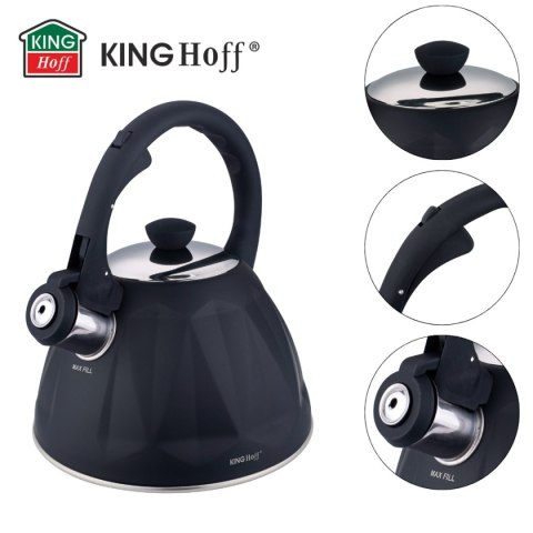 CZAJNIK 2L Z GWIZDKIEM KINGHOFF KH-1997 CZARNY MAT