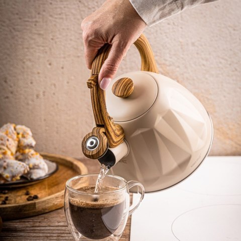 CZAJNIK 2L Z GWIZDKIEM KINGHOFF KH-1998 BEŻOWY MAT