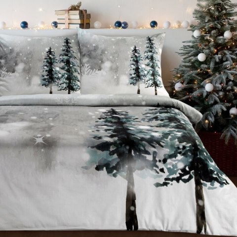 ŚWIĄTECZNY KOMPLET POŚCIELI FOREST 140 X 200 CM JASNOSZARY