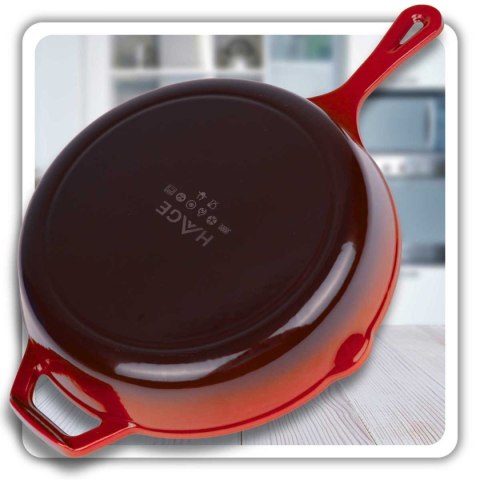 EMALIOWANA PATELNIA ŻELIWNA 26cm HAGE CZERWONA