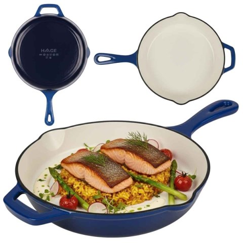 EMALIOWANA PATELNIA ŻELIWNA 26cm HAGE NIEBIESKA