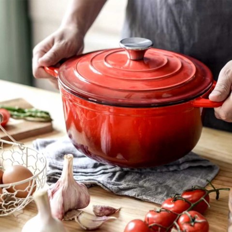 EMALIOWANY GARNEK ŻELIWNY 24cm 4L HAGE CZERWONY