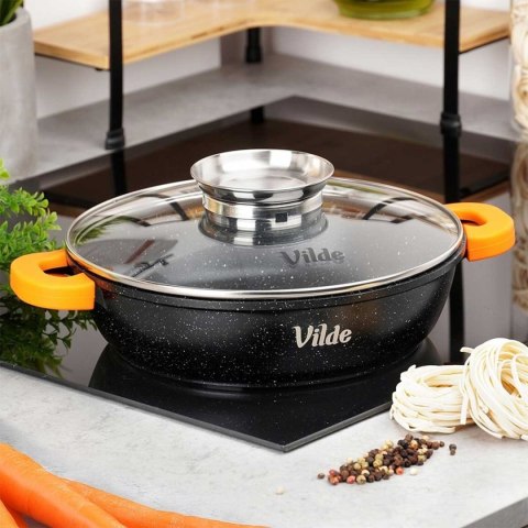 GARNEK GRANITOWY PŁASKI PATELNIA 2,1L 24cm Z POKRYWĄ Z AROMATYZEREM TERRUNA 199107