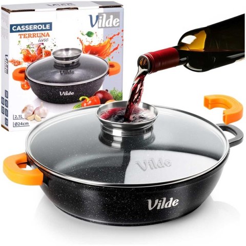 GARNEK GRANITOWY PŁASKI PATELNIA 2,1L 24cm Z POKRYWĄ Z AROMATYZEREM TERRUNA 199107