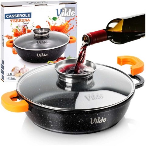 GARNEK GRANITOWY PŁASKI PATELNIA 3,3L 28cm Z POKRYWĄ Z AROMATYZEREM TERRUNA 199108