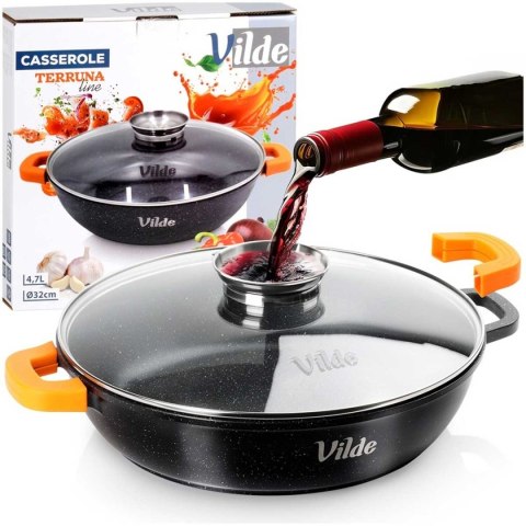 GARNEK GRANITOWY PŁASKI PATELNIA 4,7L 32cm Z POKRYWĄ Z AROMATYZEREM TERRUNA 199109