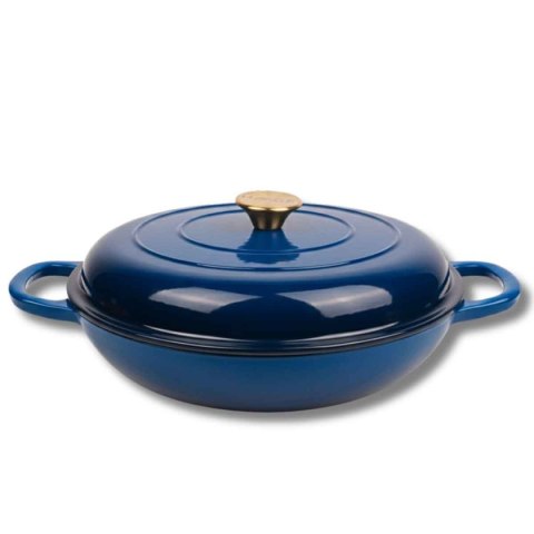 EMALIOWANY GARNEK ŻELIWNY PŁASKI 30cm 3L HAGE NIEBIESKI