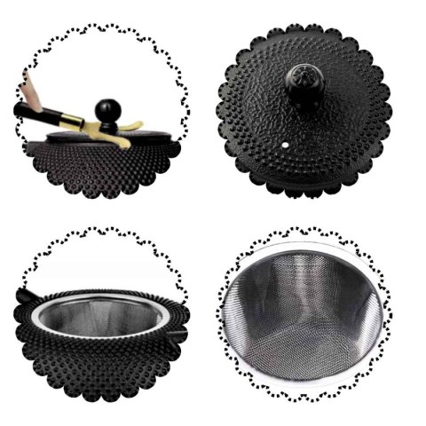 ZAPARZACZ ŻELIWNY DZBANEK CZARNY 900ml Z PODGRZEWACZEM i FILIŻANKAMI PREZENT