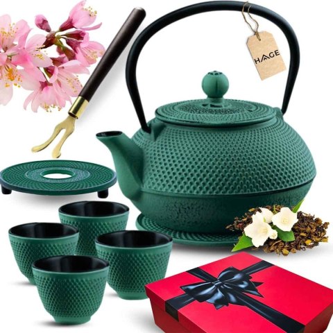 ZAPARZACZ ŻELIWNY DZBANEK ZIELONY 1,4L Z FILTREM i FILIŻANKAMI PREZENT