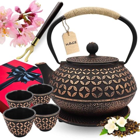 ZAPARZACZ ŻELIWNY DZBANEK ZŁOTY 900ml Z FILTREM i FILIŻANKAMI PREZENT