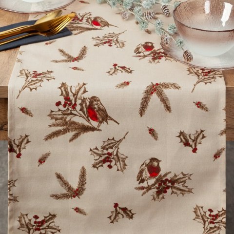 OBRUS ŚWIĄTECZNY MELODY 40 X 140 CM BEŻOWY