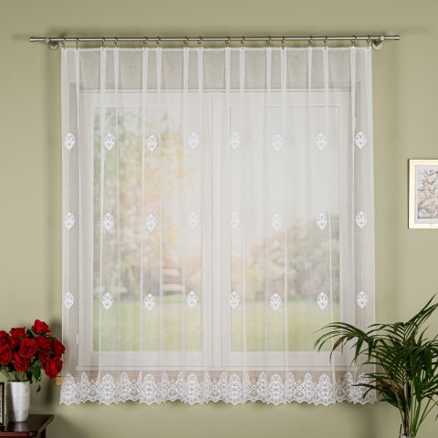 Firanka haftowana ze wzorem pasowym, wysokość 170cm, kolor 001 biały z błyskiem FH0039/768/001/000170/1