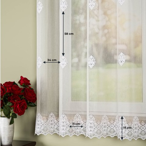 Firanka haftowana ze wzorem pasowym, wysokość 170cm, kolor 001 biały z błyskiem FH0039/768/001/000170/1